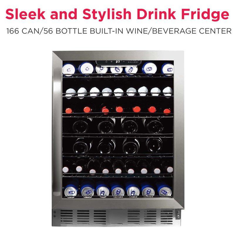 Frigidaire Gallery 24" Beverage Refrigerator With Glass Door Holds 166 Cans Or 56 Bottles Built In Or Freestanding Under Counter Beverage Fridge With LED Light