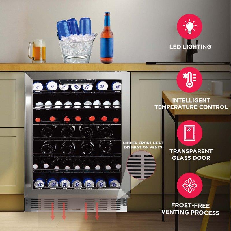 Frigidaire Gallery 24" Beverage Refrigerator With Glass Door Holds 166 Cans Or 56 Bottles Built In Or Freestanding Under Counter Beverage Fridge With LED Light