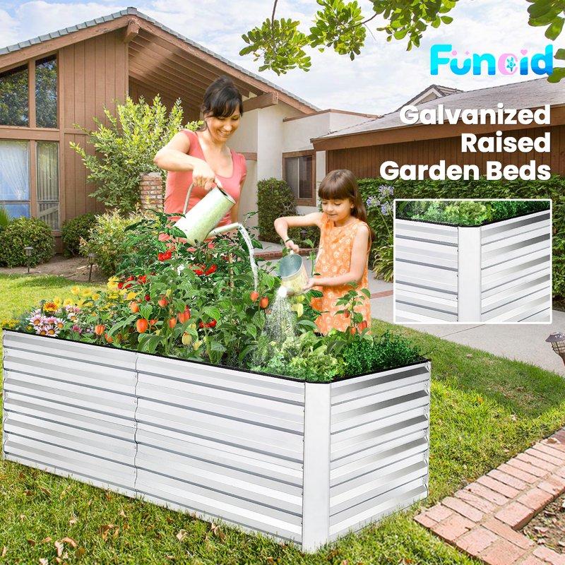 Funcid Galvanized Raised Garden Beds 6ft×3ft×2ft Large Metal Garden Beds Galvanized Steel Planter Box For Vegetables Flowers Herbs Outdoor