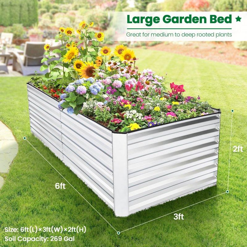 Funcid Galvanized Raised Garden Beds 6ft×3ft×2ft Large Metal Garden Beds Galvanized Steel Planter Box For Vegetables Flowers Herbs Outdoor