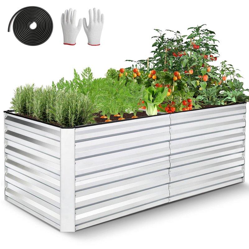 Funcid Galvanized Raised Garden Beds 6ft×3ft×2ft Large Metal Garden Beds Galvanized Steel Planter Box for Vegetables Flowers Herbs Outdoor