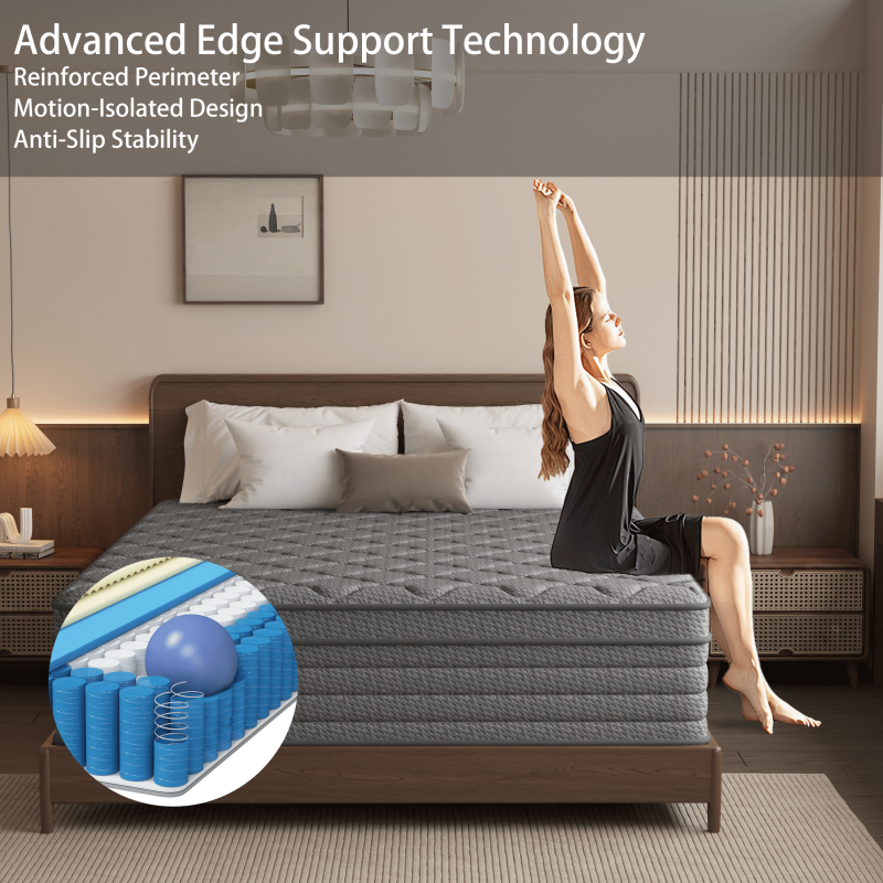 Fvbeaya 12 Inch Queen Mattress Gel Memory Foam With Individually Wrapped Pocket Coils Medium Firm Pressure Relief Strong Edge Support Cooling Breathable Sleep Support For Adult