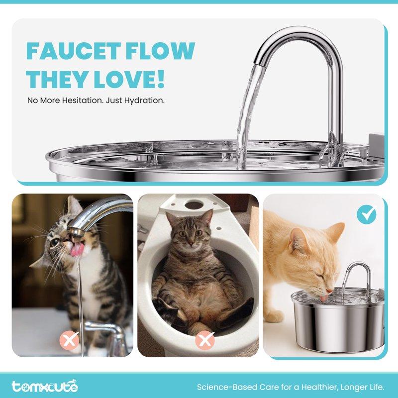 FWMB 3.2L/108oz Cat Water Fountain Premium Stainless Steel With 3 Filters Automatic Pet Fountain Dispenser For Cats Dogs With Ultra-Quiet Pump