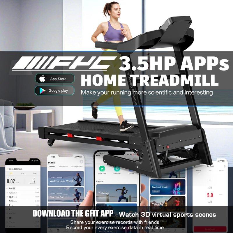 FYC 400LBS Capacity 3.5 HP Treadmill With 15% Auto Incline For Home- Heavy Duty Treadmill Foldable With APP/Bluetooth - 18 Inch Wide Belt Folding Treadmill For Home Gym Walking Running Exercise