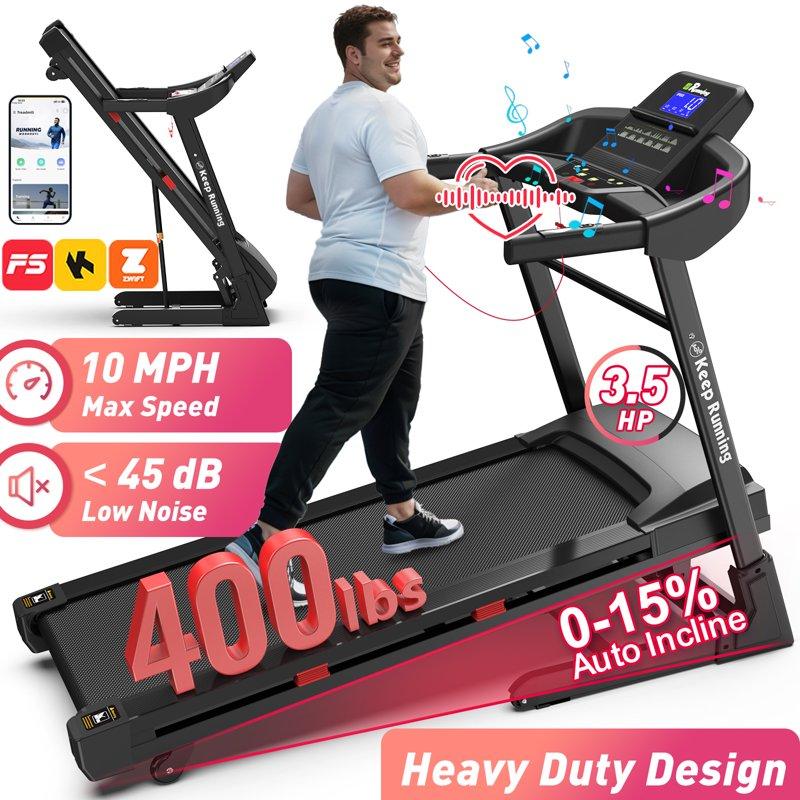FYC 400LBS Capacity 3.5 HP Treadmill with 15% Auto Incline for Home- Heavy Duty Treadmill Foldable with APP/Bluetooth - 18 Inch Wide Belt Folding Treadmill for Home Gym Walking Running Exercise