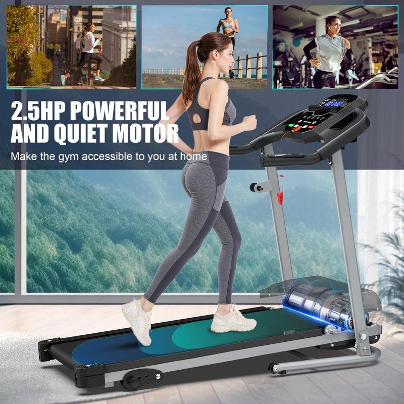 FYC Foldable Electric Treadmill For Home 2.5HP Quiet Brushless 7.5 MPH Indoor Running Machine With Heart Rate Sensor And LCD Display (Grey)