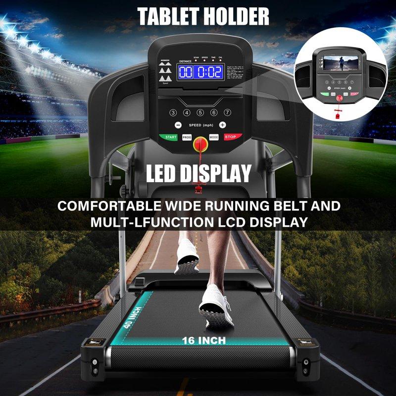 FYC Foldable Electric Treadmill For Home 2.5HP Quiet Brushless 7.5 MPH Indoor Running Machine With Heart Rate Sensor And LCD Display (Grey)