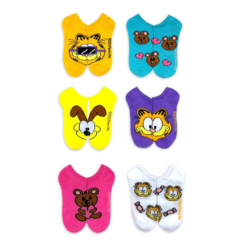 Garfield Girls No-Show Socks 6-Pack Sizes S-L