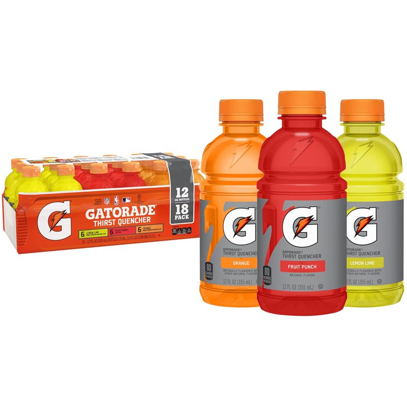 Gatorade Sports Drinks Lemon Lime/Orange/Fruit Punch Variety Pack 12 fl oz 18 Count Bottles
