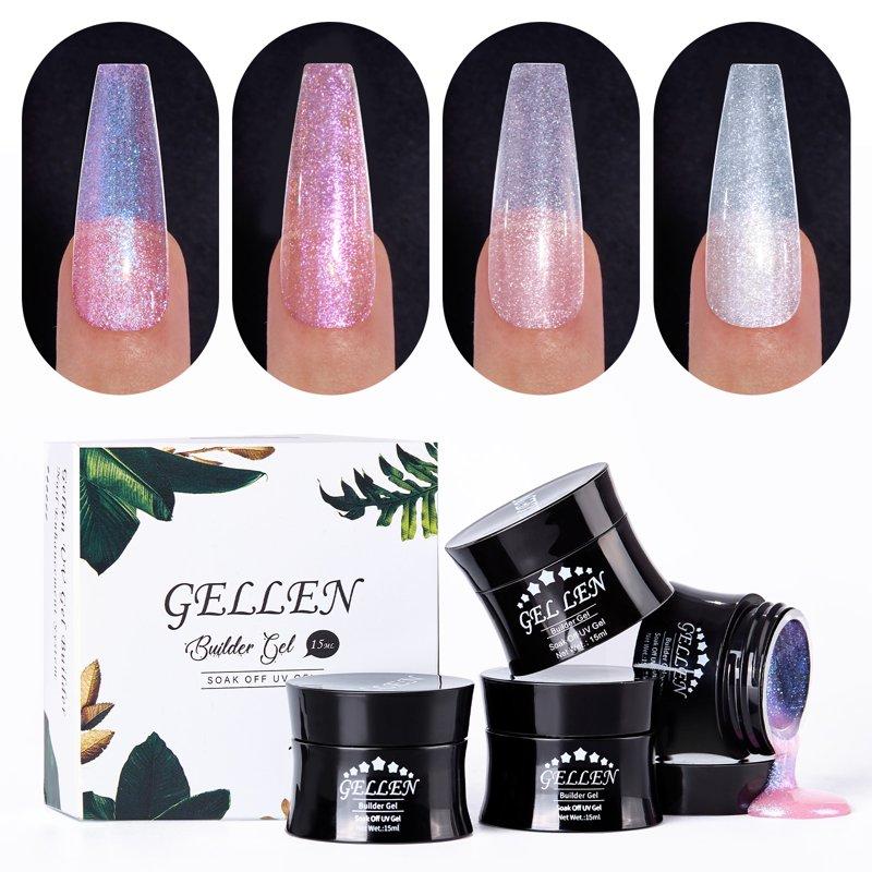 Gellen Builder Nail Gel 4 Colors Nail Extension Gel Set Sheer Shimmer Hard Gel Builder Nail Extension For Nail Art