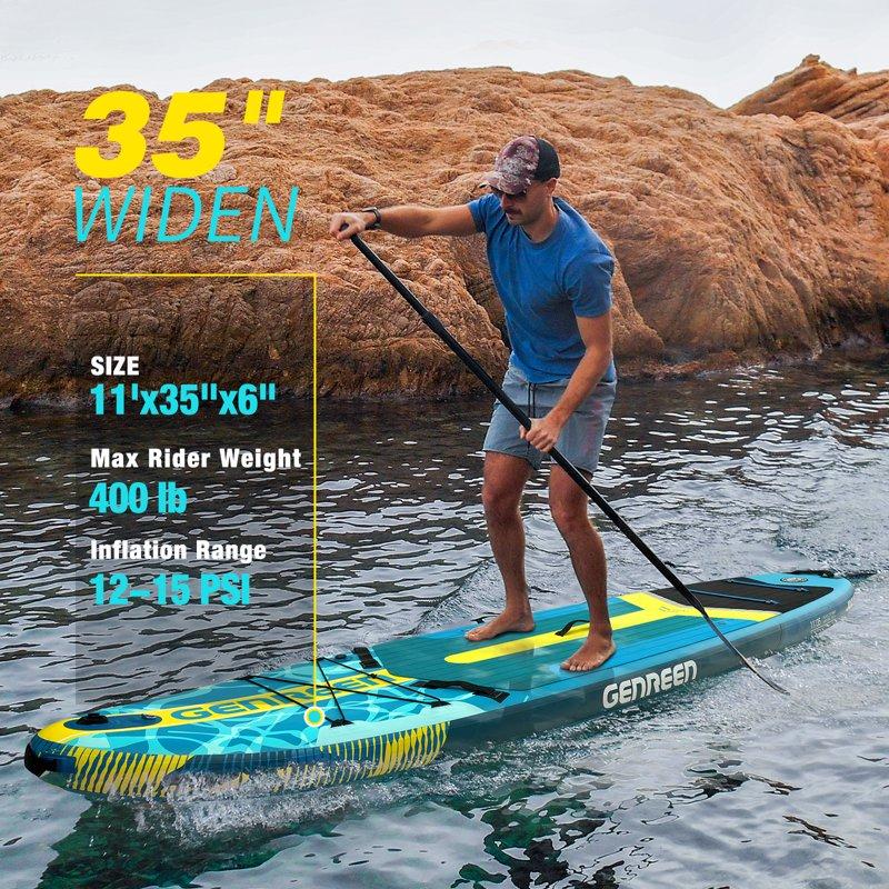 Genreen Inflatable Fishing Paddle Board 11" Stand Up Paddle Board With Full SUP Premium Accessories