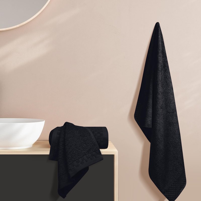 GLAMBURG Ultra Soft 3 Pack Cotton Towel Set Contains A Bath Towel 28x55 Inch A Hand Towel 16x24 Inch & A Wash Coth 12x12 Inch Ideal Everyday Use Compact & Lightweight - Black