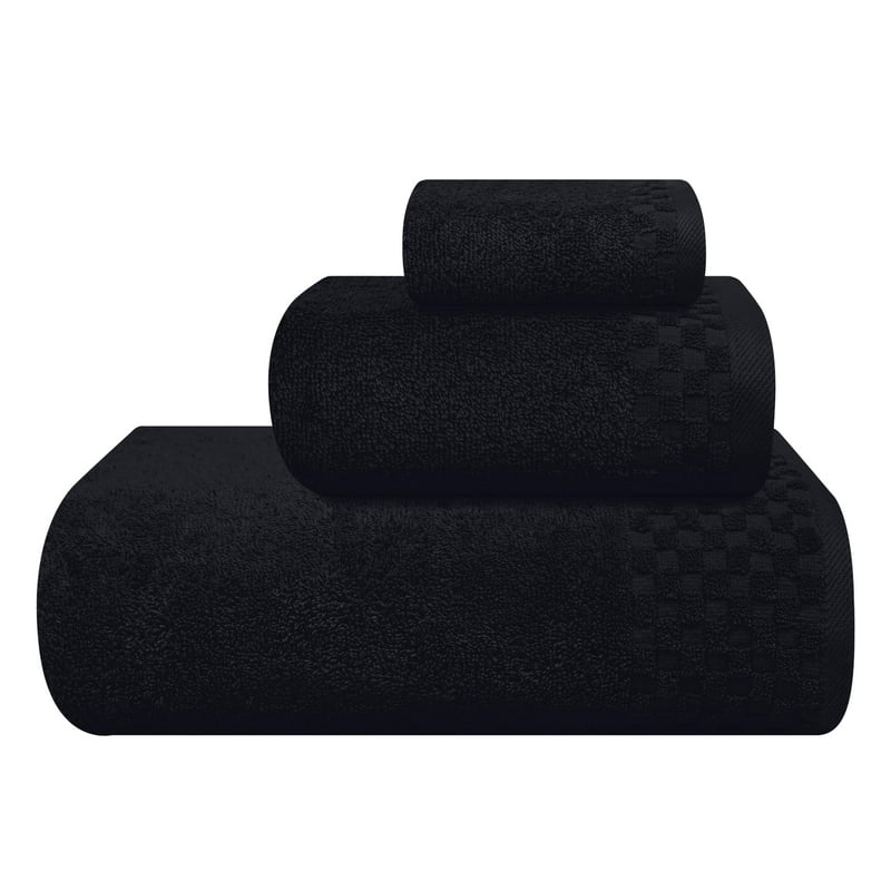 GLAMBURG Ultra Soft 3 Pack Cotton Towel Set Contains a Bath Towel 28x55 inch a Hand Towel 16x24 inch & a Wash Coth 12x12 inch Ideal Everyday use Compact & Lightweight - Black