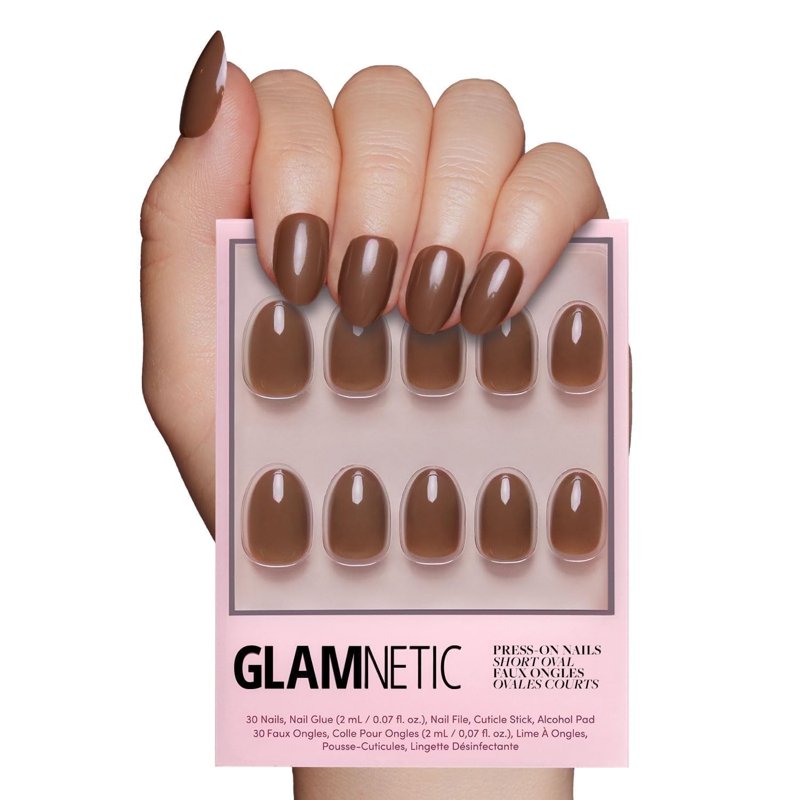 Glamnetic Press-On Nails – Chocolate Brown Medium Brown Oval Nails "Salon Quality" 30 Count