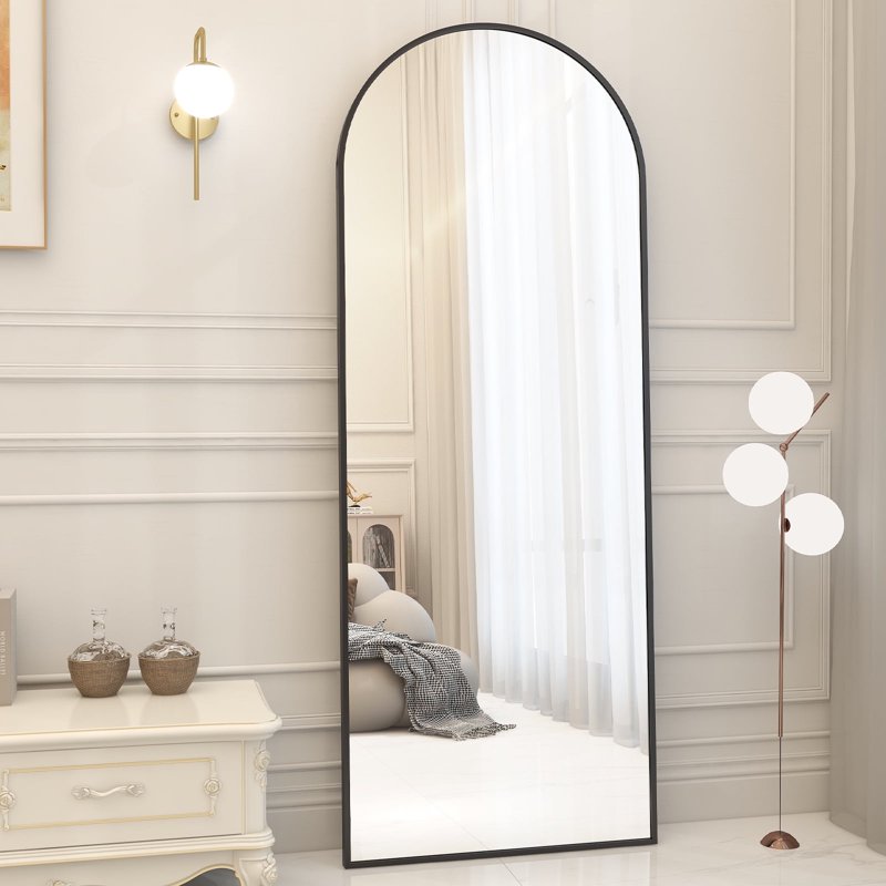 GLSLAND Full Length Mirror 71"x 27" Floor Mirror Arched Standing Dressing Mirror For Berdroom Black