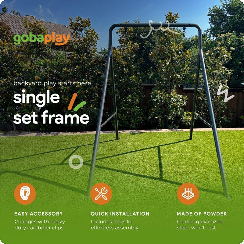 Gobaplay 96in Single Wide Steel Swing Set Frame 300lbs Frame Only Silver