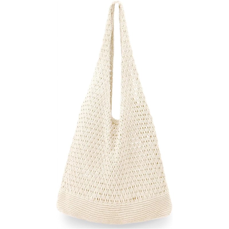 Gocvo Crochet Bag for Women Crochet Tote Summer Bag Mesh Large Shoulder Bag (Beige 14 x 10 x 26.5in)