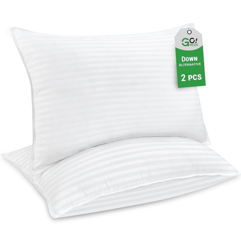Gogreen 2 Pack Pillows for Bed Standard Size Pillows Insert for Side and Back Sleepers Soft Down Alternative Microfiber Filled Extra Firm Pillows 20 x 26 Inches