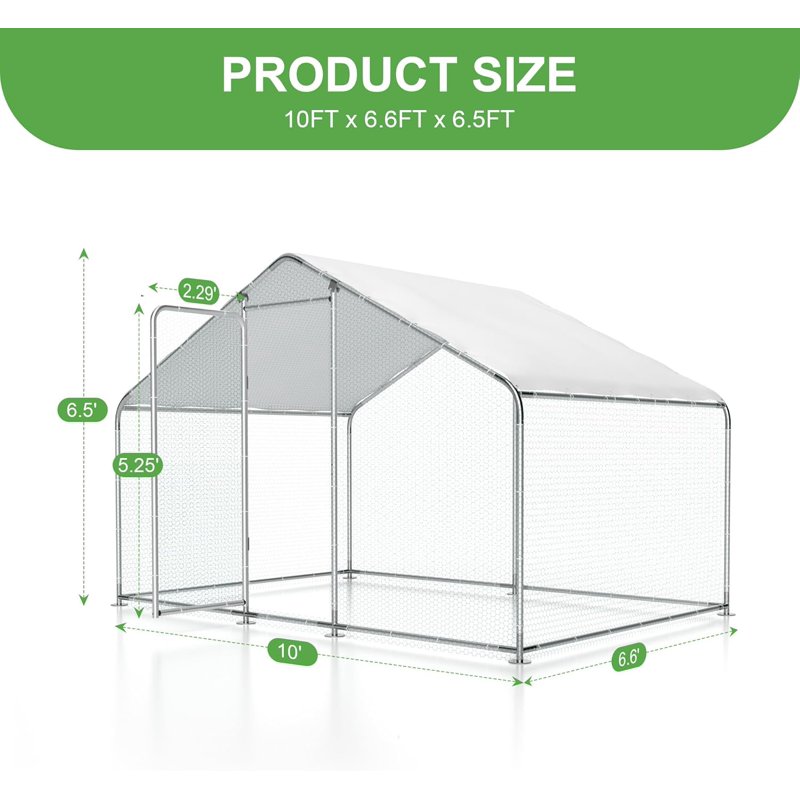 GOJOOASIS Large Chicken Coop For 15 Chickens Run Walk-in Metal Poultry Cage For Outdoor Backyard