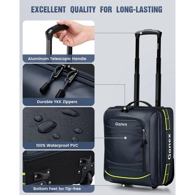 Gonex 16" Softside Carry On Luggage With Wheels Water Repellent Rolling Underseater Suitcase