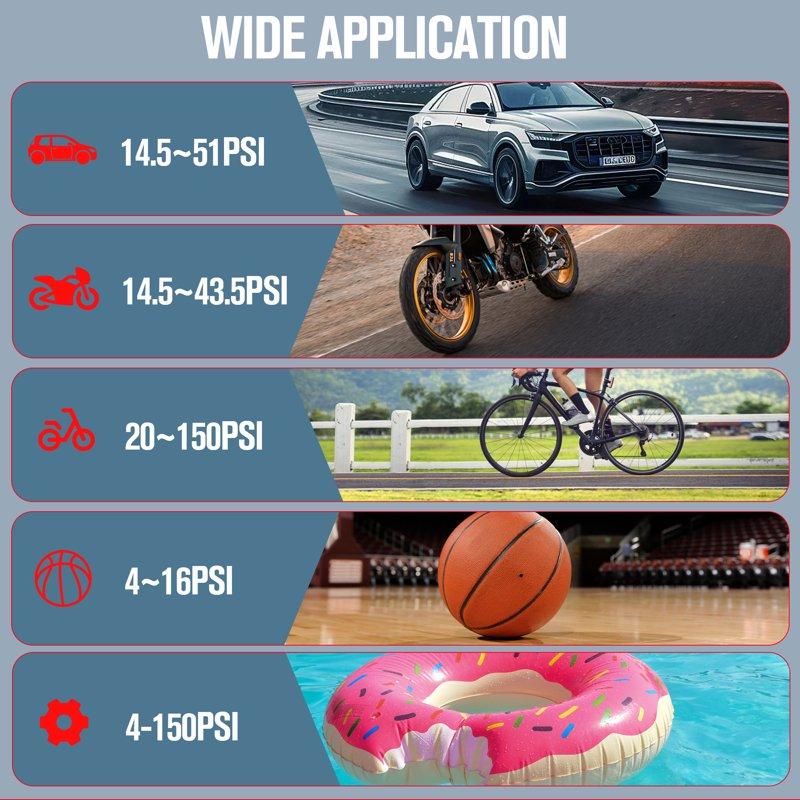 GOOLOO AP150 Cordless Tire Inflator Portable Air Compressor 150 PSI Air Pump For Car Tires 6000mAh Tire Pump With Pressure Gauge LED Light Auto-shutoff For Bicycle Bikes Motorcycles Balls