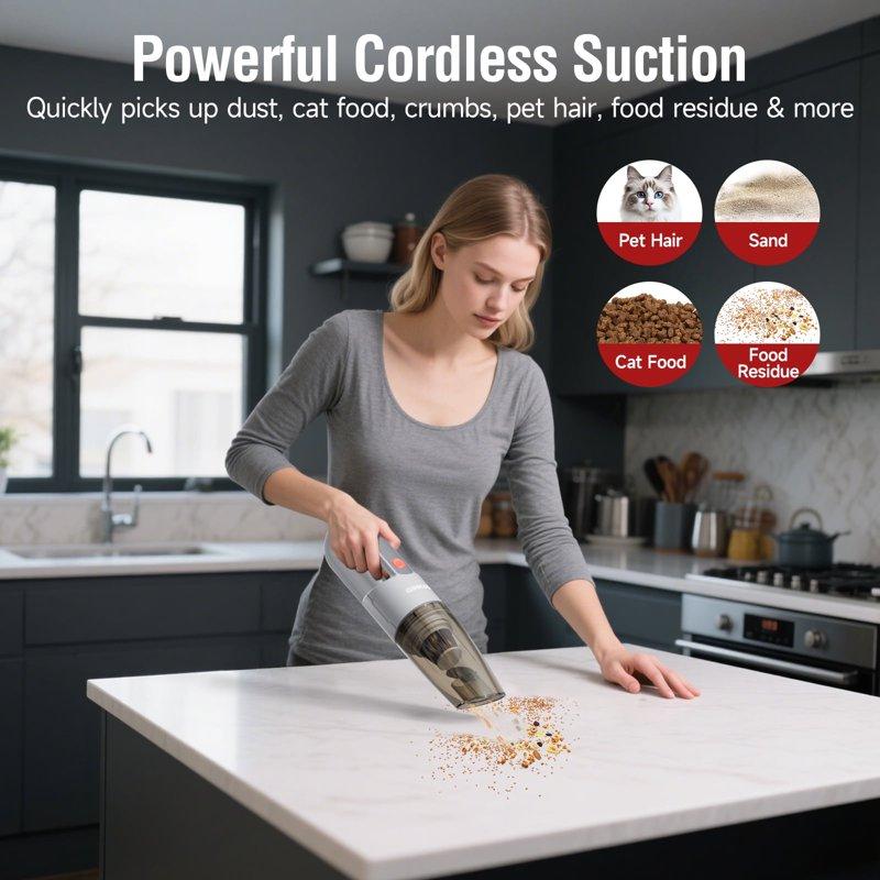 GOOLOO V7 Mate Car Vacuum Cleaner Cordless Portable Lightweight High Power Handheld Vacuum Cleaner For Car With Washable HEPA Filter For Desk Home Pet Gray