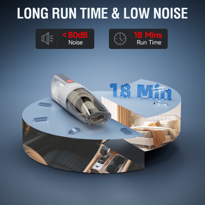 GOOLOO V7 Mate Car Vacuum Cleaner Cordless Portable Lightweight High Power Handheld Vacuum Cleaner For Car With Washable HEPA Filter For Desk Home Pet Gray