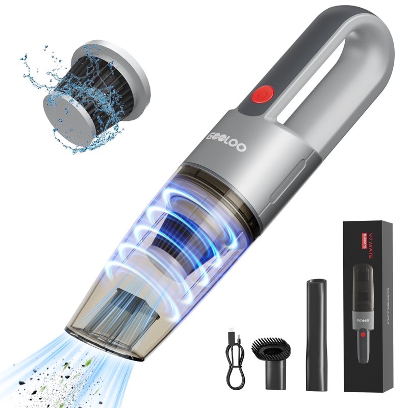 GOOLOO V7 Mate Car Vacuum Cleaner Cordless Portable Lightweight High Power Handheld Vacuum Cleaner for Car with Washable HEPA Filter for Desk Home Pet Gray