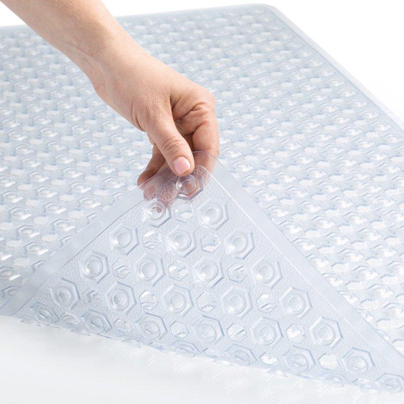 GORILLA GRIP Patented Bath Tub Shower Mat Machine Washable Bathtub Floor Liner Mats Suction Cups and Drain Holes to Keep Tubs Clean Soft on Feet Bathroom Essentials 35x16 Inch Clear