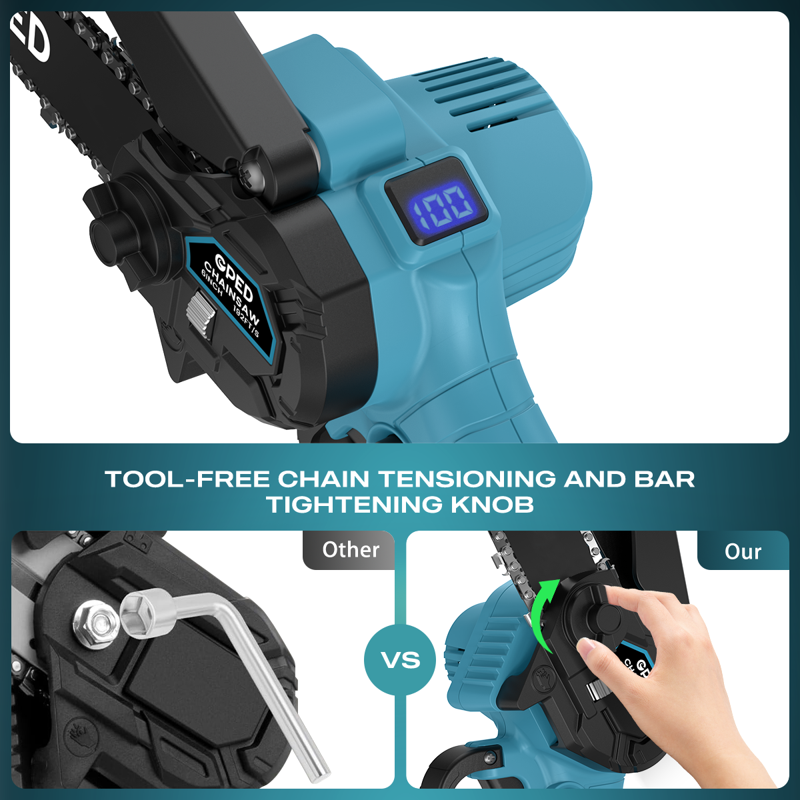 GPED Mini Chainsaw 6 Inch Portable Electric Chainsaw Cordless Handheld Chain Saw Pruning Shears Chainsaw For Tree Branches Courtyard Household And Garden Blue