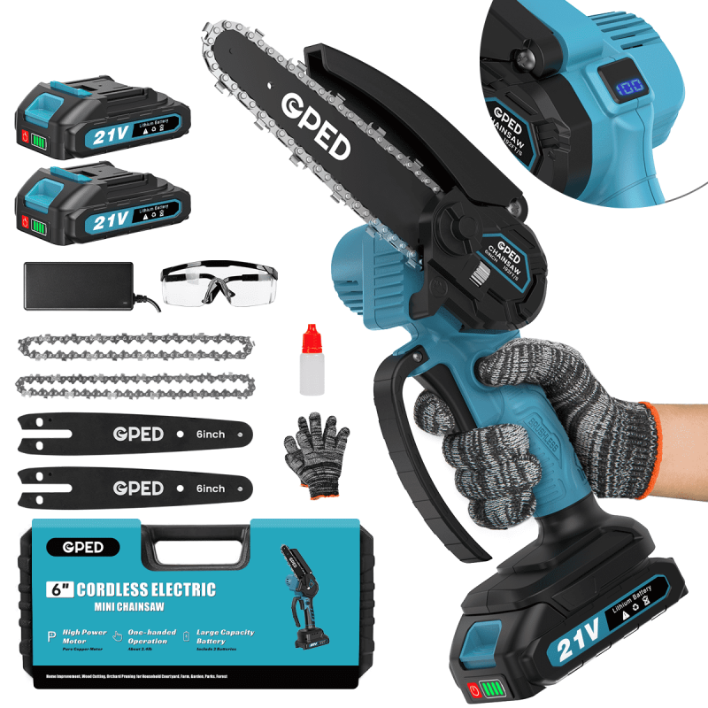 GPED Mini Chainsaw 6 inch Portable Electric Chainsaw Cordless Handheld Chain Saw Pruning Shears Chainsaw for Tree Branches Courtyard Household and Garden Blue GPED Mini Chainsaw 6 inch Portable Electric Chainsaw Cordless Handheld Chain Saw Pruning Shears Chainsaw for Tree Branches Courtyard Household and Garden Blue