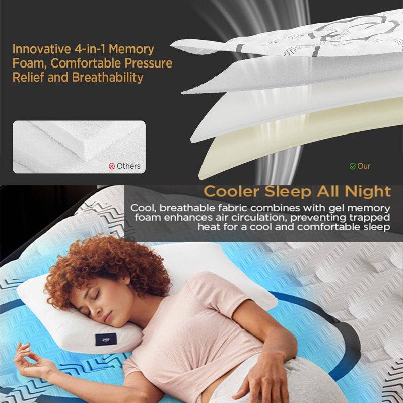 GREOO Queen Mattress 12" Hybrid Gel Memory Foam Mattress With Individually Wrapped Pocket Coils Medium Firm Support Pressure Relief Mattress In A Box
