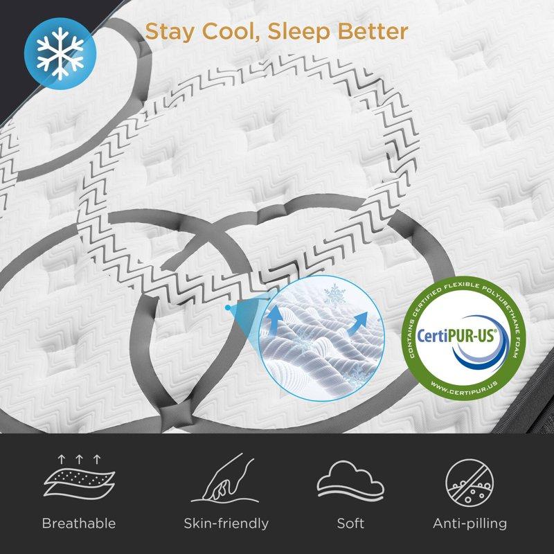 GREOO Queen Mattress 12" Hybrid Gel Memory Foam Mattress With Individually Wrapped Pocket Coils Medium Firm Support Pressure Relief Mattress In A Box