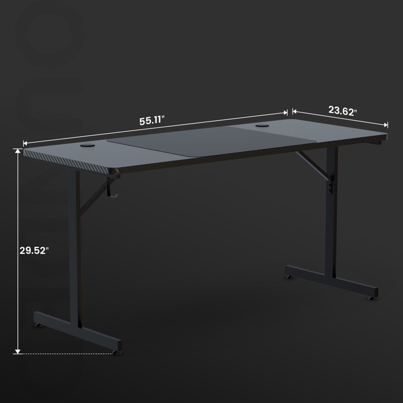 GTRACING 55" Large RGB Sturdy Gaming Desk With Mouse Pad T-Shaped Office Chair Computer Desk Spacious Work Surface Table Black