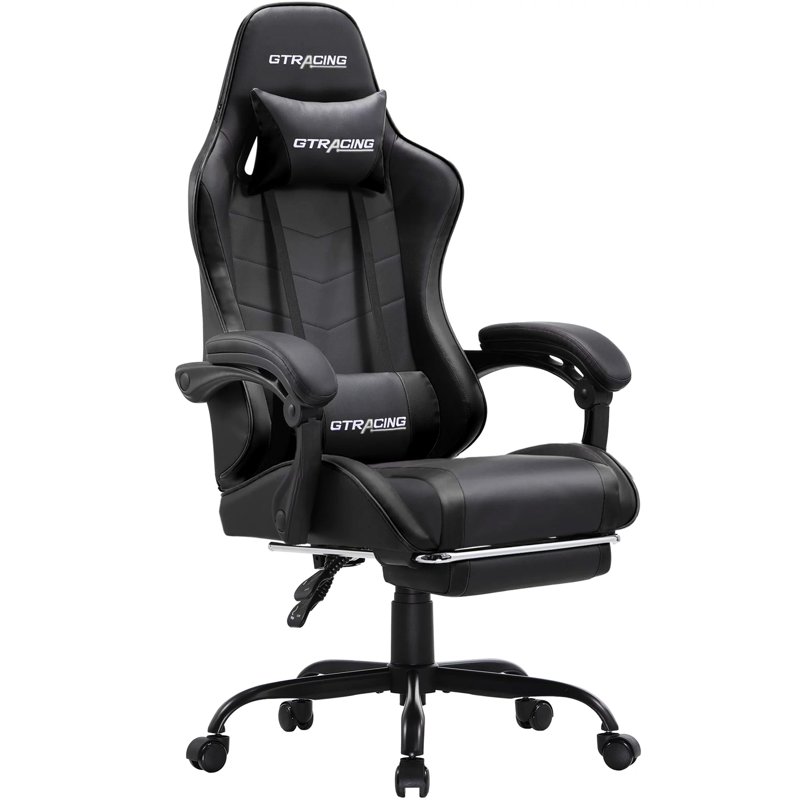 GTRACING Ergonomic GTWD-200 Gaming Chair With Adjustable Pillows And Footrest Black