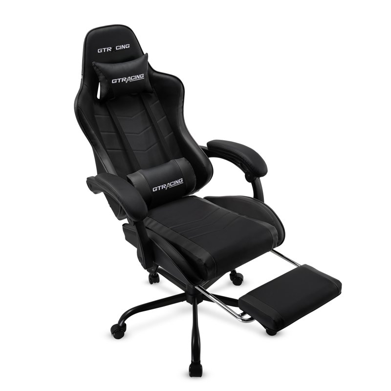 GTRACING Ergonomic GTWD-200 Gaming Chair With Adjustable Pillows And Footrest Black