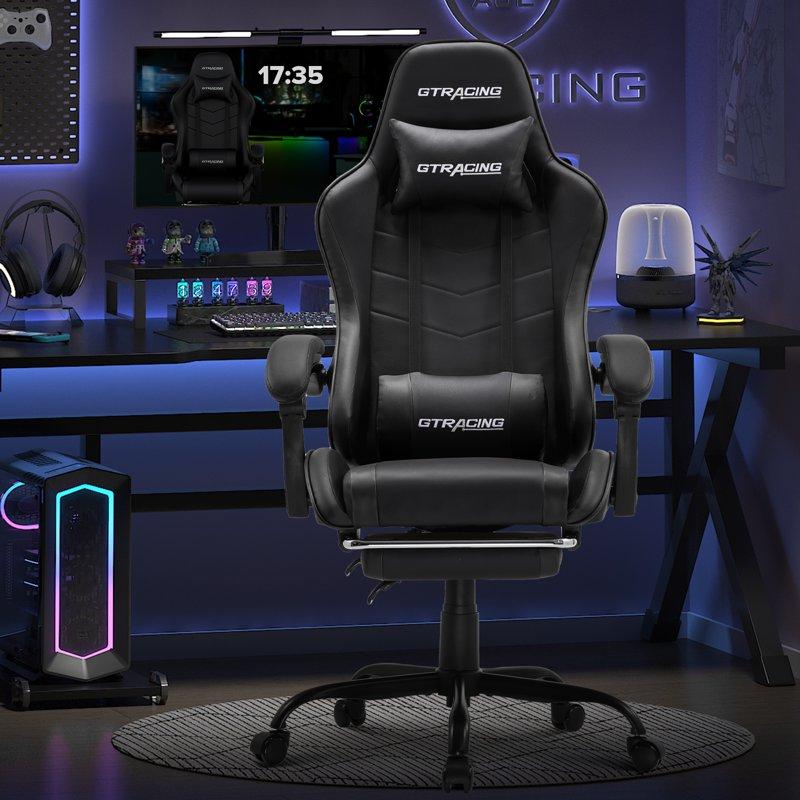GTRACING Ergonomic GTWD-200 Gaming Chair With Adjustable Pillows And Footrest Black