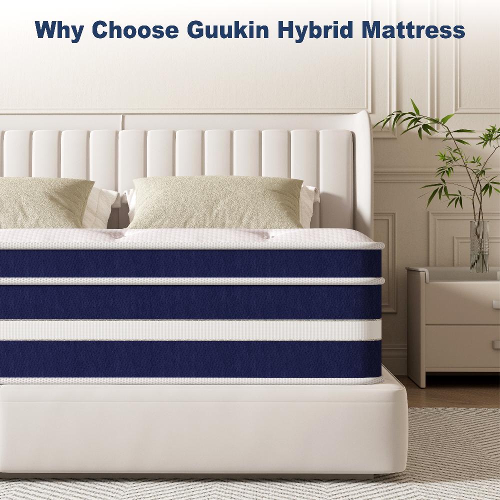 GUUKIN 12 Inch Queen Mattress Memory Foam & Spring Hybrid Medium Comfort Queen Size In A Box Adult