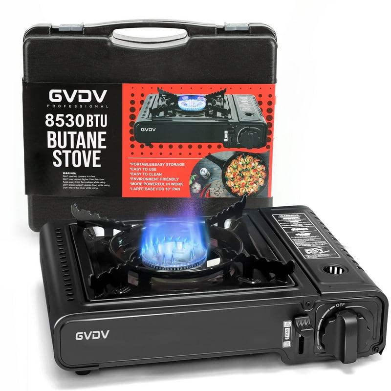 GVDV Portable Camping Stove 1 Burner Butane Gas Stove with Updated Carrying Case