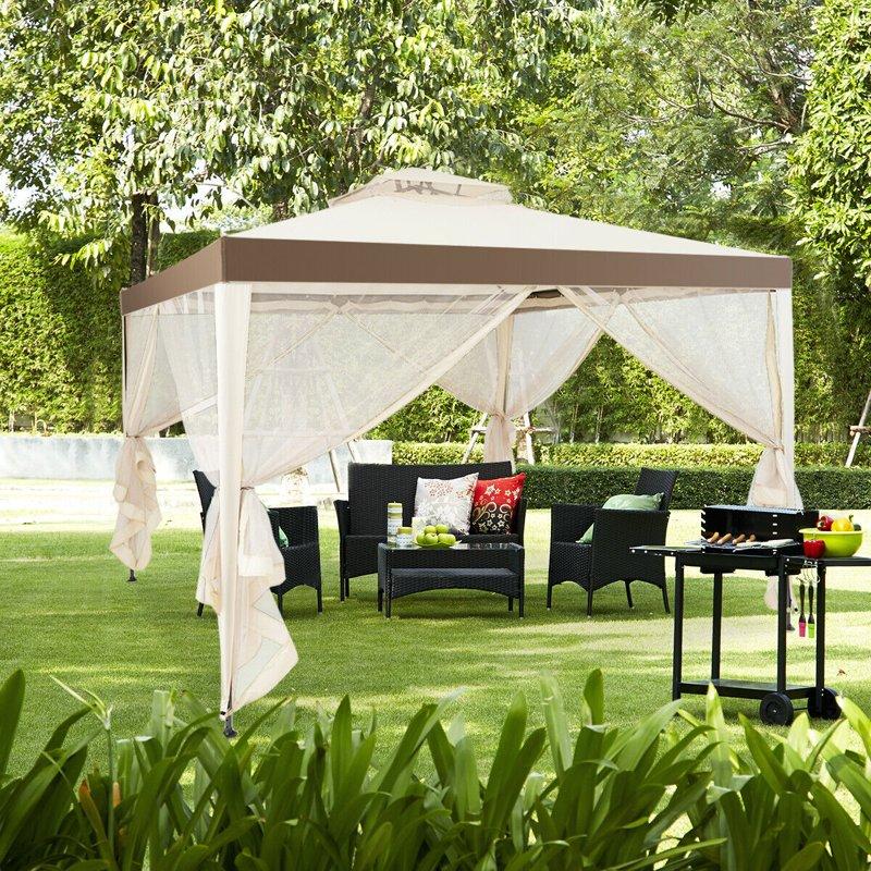 Gymax 10'x 10' Canopy Gazebo Shelter W/Mosquito Netting Outdoor Patio Beige