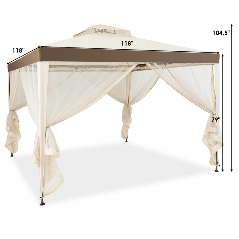 Gymax 10'x 10' Canopy Gazebo Shelter W/Mosquito Netting Outdoor Patio Beige