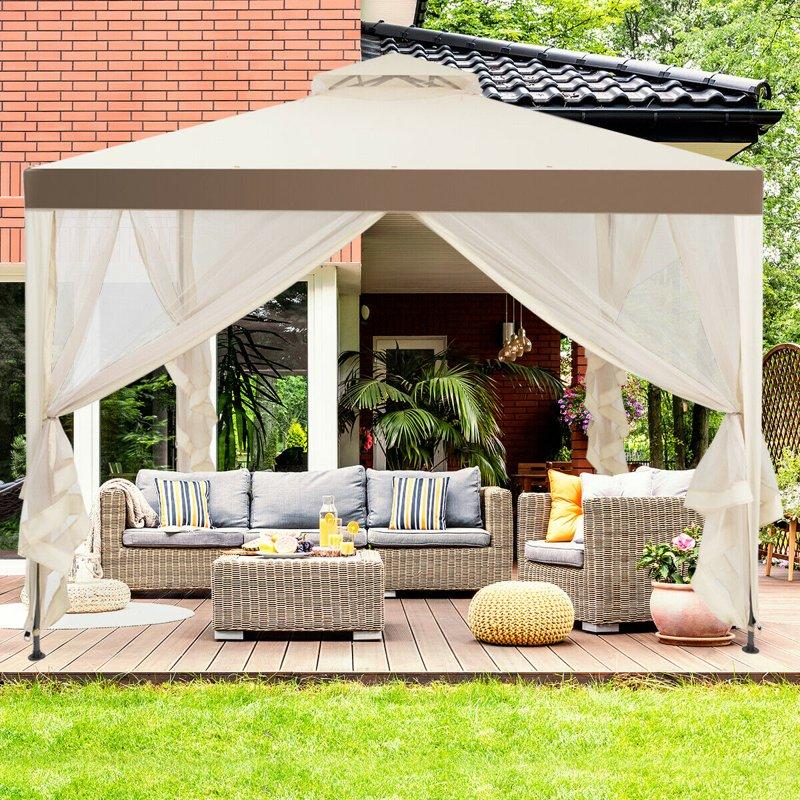 Gymax 10'x 10' Canopy Gazebo Shelter W/Mosquito Netting Outdoor Patio Beige