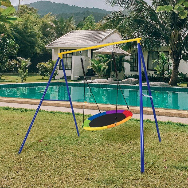 Gymax 40'' Flying Saucer Tree Swing Extra Large Heavy Duty A-Frame Steel Swing Stand