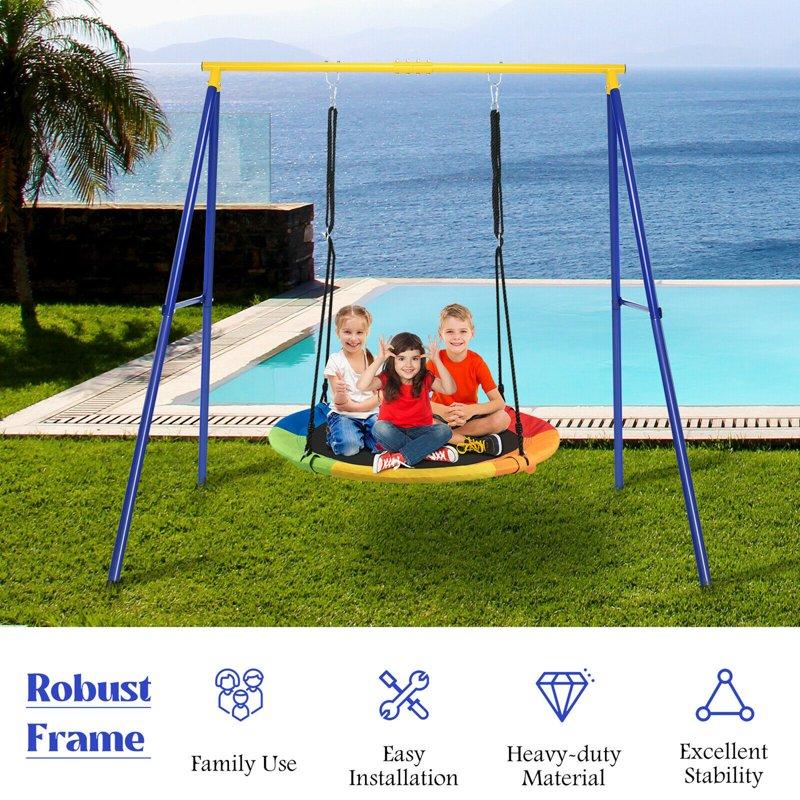Gymax 40'' Flying Saucer Tree Swing Extra Large Heavy Duty A-Frame Steel Swing Stand