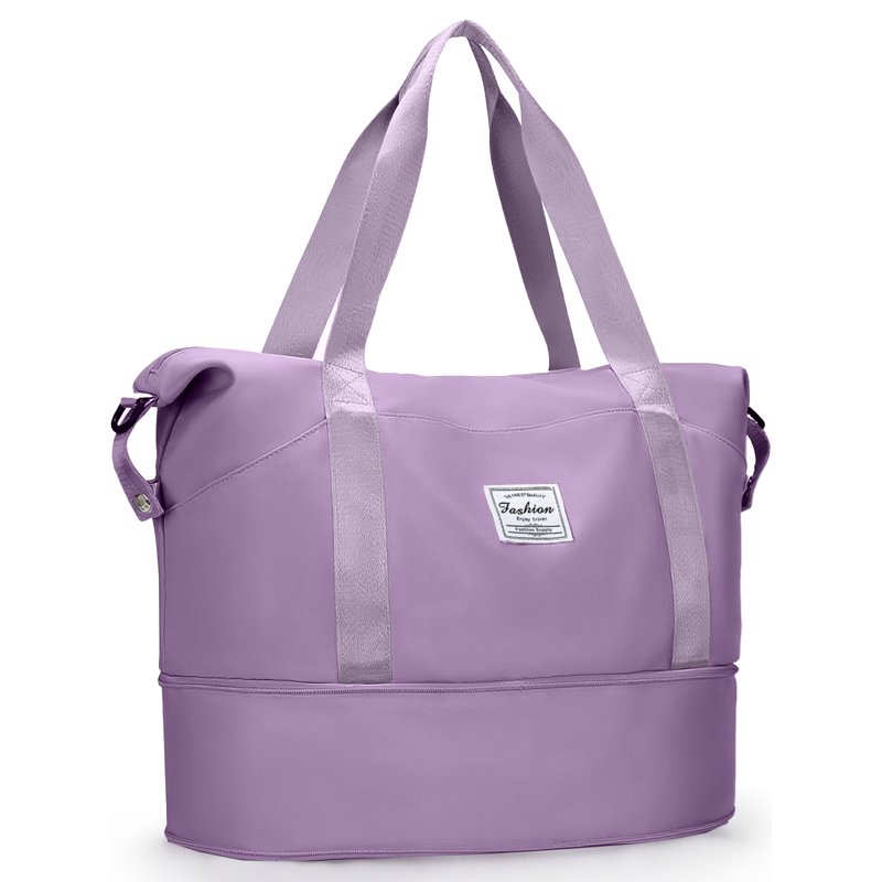 Gynky Travel Duffel Bag for Women Men Waterproof Carry On Expandable Duffle Tote Shoulder Weekender Overnight Bags w/ 3 Front Pocket/Wet Dry Pocket/Trolley Sleeve Sport Dance Gym Bag Luggage Purple