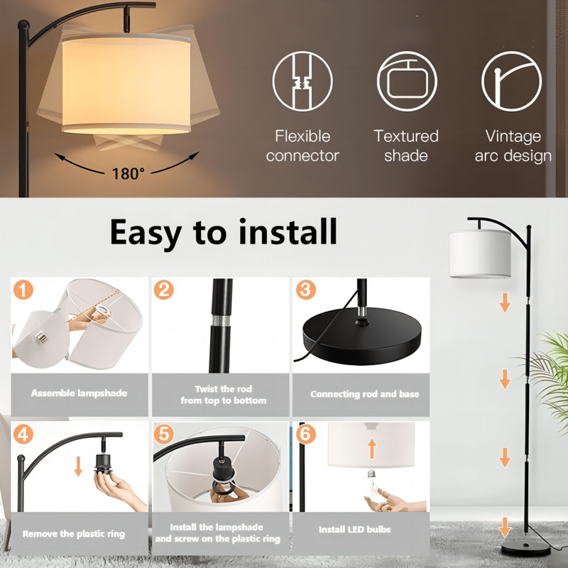 HadinEEon Floor Lamp 62.2 In Tall 1-Light Modern Beige Linen Shades