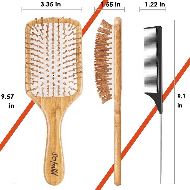 Hair Brush Paddle Natural Wooden Bamboo Brush And Detangle Tail Hair Comb Set For Massage Scalp