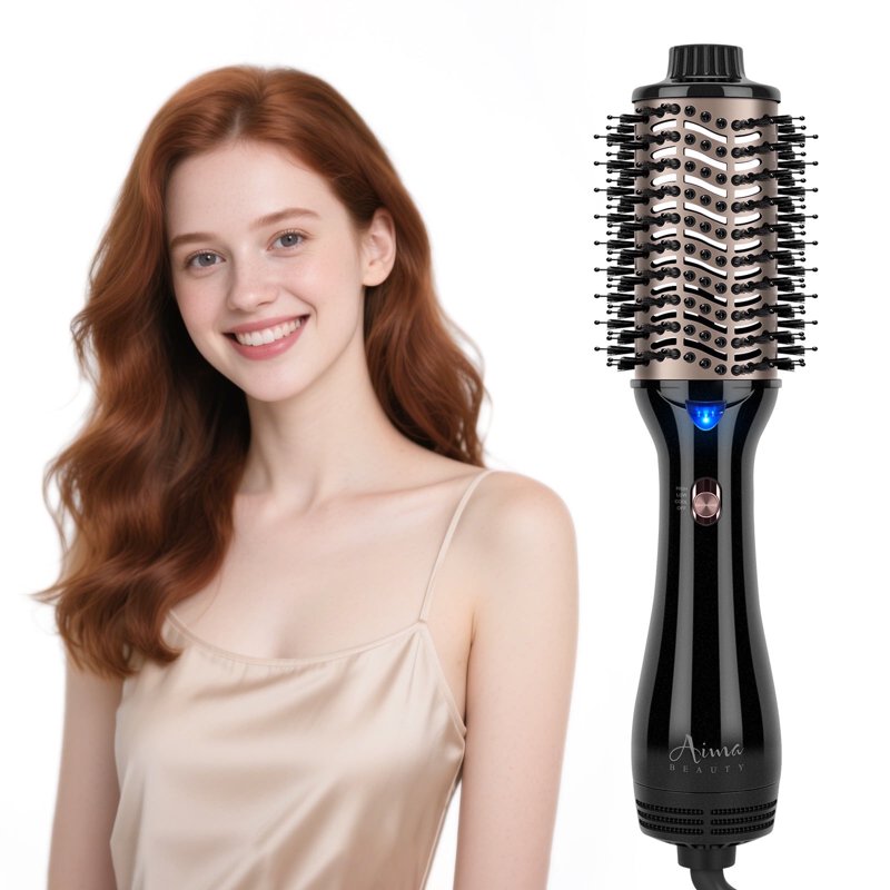 Hair Dryer Brush Blow Dryer In One Aima Beauty Oval Hot Air Brush With Negative Ion&1100W Black