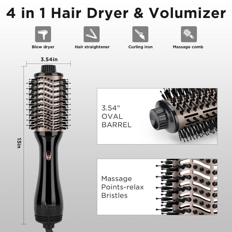 Hair Dryer Brush Blow Dryer In One Aima Beauty Oval Hot Air Brush With Negative Ion&1100W Black