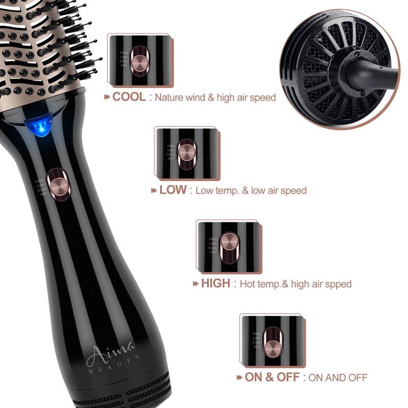 Hair Dryer Brush Blow Dryer In One Aima Beauty Oval Hot Air Brush With Negative Ion&1100W Black